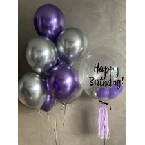 Набор из серебряных и фиолетовых шаров хром и баблс с тассел "VIOLET SILVER" на день рождения (любая ваша надпись)