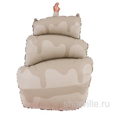 Бежевый фольгированный торт с глазурью цвета шоколада и свечой, 95 см