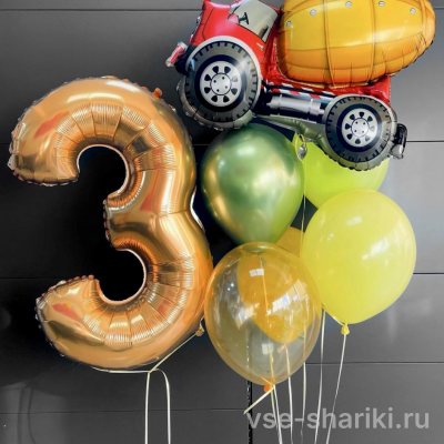 Композиция с бетономешалкой, цифрой 3 и фонтаном из 6 шаров
