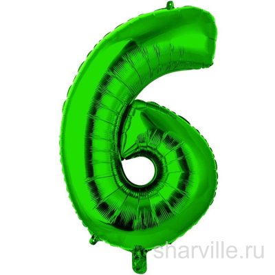 Зелёная цифра 6 из фольги на гелии для детского праздника