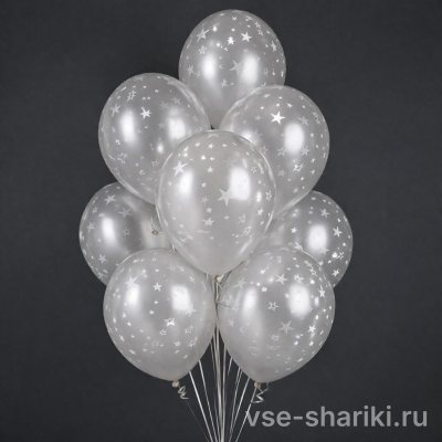 Шар хром серебристый с белыми звёздами, 35 см