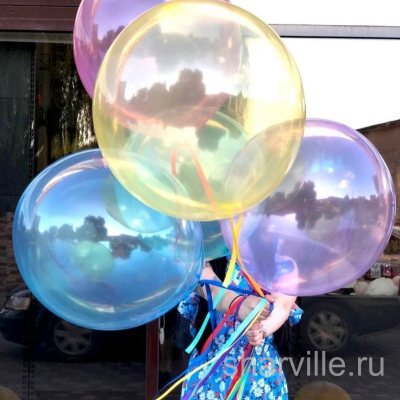 Прозрачный шар-баблс 55 см с радужными переливами и лентами