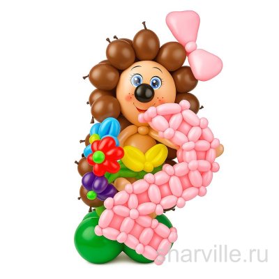 Фигура ёжика с плетёной цифрой на выбор и букетиком из трёх ромашек