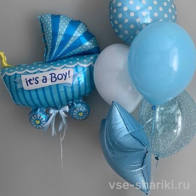 Фонтаны с фольгированной коляской в голубых тонах для сына