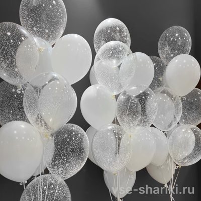 Набор из трёх бело-прозрачных фонтанов с конфетти, 33 шара