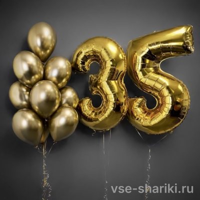 Фонтан из 10 золотых шаров хром с цифрами 35