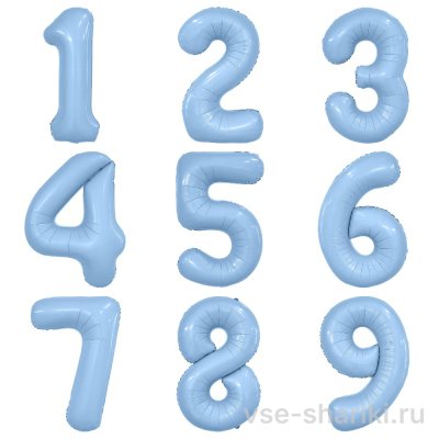 Шар-цифра нежно-голубого цвета, 90 см, с гелием