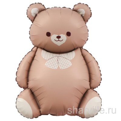 Шар-фигура мишка-мальчик с бантом в коричневых пастельных тонах, 89 см