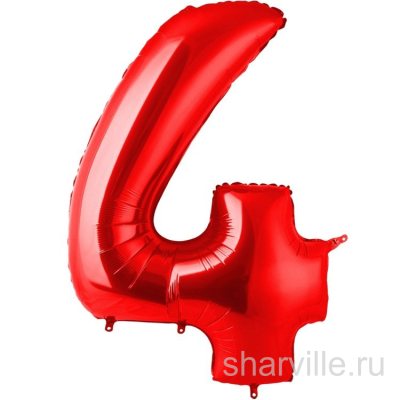Красная цифра 4 из фольги на гелии, шар-четвёрка