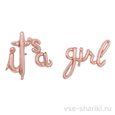 Надпись-объявление «It's a girl» в розово-золотых тонах