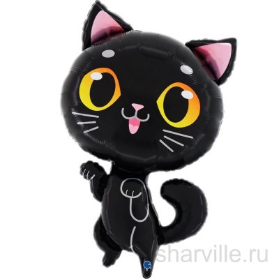 Фольгированный шар чёрный котёнок, стоящий на задних лапках, 74 см