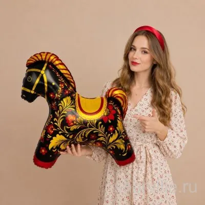 Шар-фигура лошадка с росписью под хохлому, 81 см