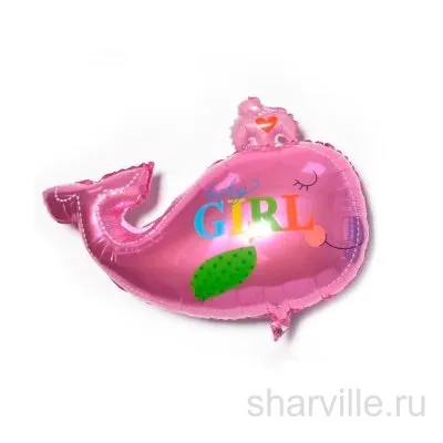 Фольгированный розовый китёнок с фонтанчиком и надписью Baby Girl, ширина 84 см
