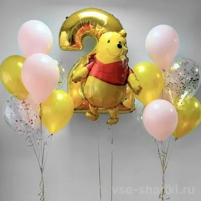 Композиция для детского дня рождения: Винни-Пух, цифра и фонтаны