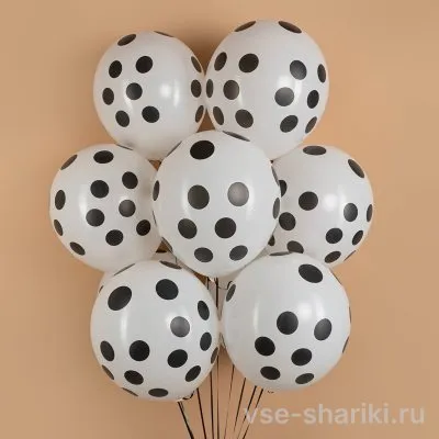 Шар в чёрный горошек на белом фоне, 30 см