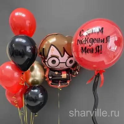 Красно-чёрный набор с Гарри Поттером: фигура 63 см, фонтан из 6 шаров, шар 90 см