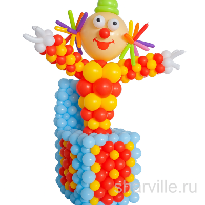 Плетёная фигура клоуна-сюрприза в коробке из шаров, высота 2,5 м