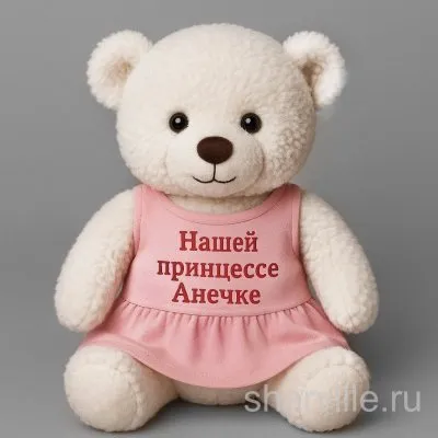 Бело-розовый мягкий мишка до 40 см с именной надписью для малышки
