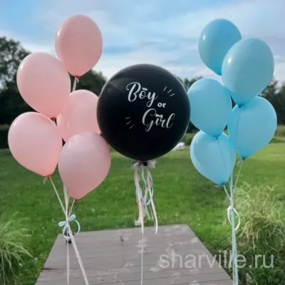 Набор для гендер-пати: чёрный шар 60 см «Boy or Girl?» и розово-голубые фонтаны