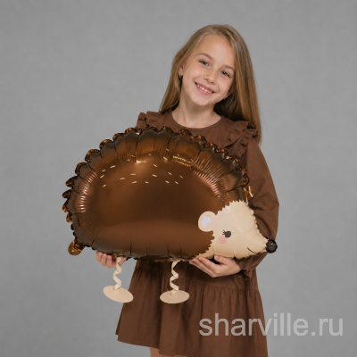 Ходячий шоколадный ёжик из фольги на ножках-пружинках, гелий, 58 × 36 см