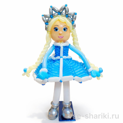 Фигура Снегурочки из шаров в бело-голубых тонах, 1,5 м