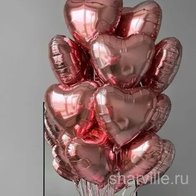 Букет из 15 мягко-розовых сердец из фольги на гелии, 45 см