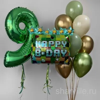 Набор для юного геймера: цифра, фигура Happy B-Day 63 см и 7 латексных шаров