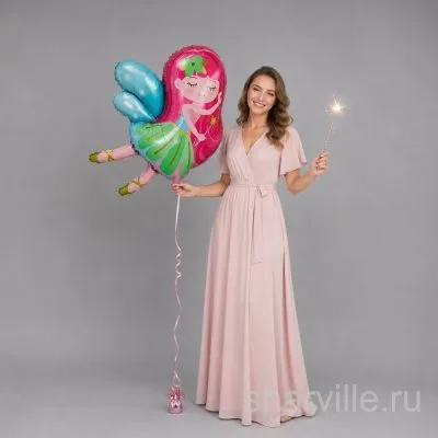 Маленькая фея с крыльями: разноцветный фольгированный шар с гелием, 100 см