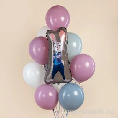 Фонтан с крольчихой Джуди Хоппс и 11 пастельными шарами