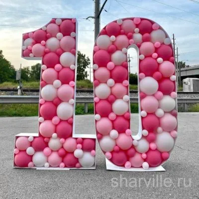 Бело-розовая аэромозаика, цифра на выбор от 0 до 9, высота 120 см