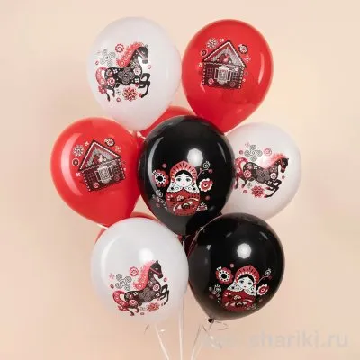 Шар с народной росписью: матрёшка, лошадка или изба