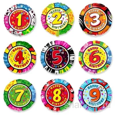 Фольгированный шар-круг 45 см с яркой цифрой от 0 до 9 на выбор