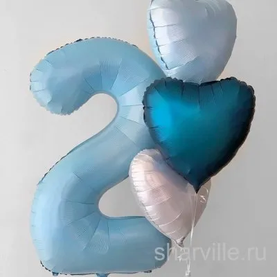 Букет из розовой цифры 90 см и 3 сердец 45 см из фольги на гелии