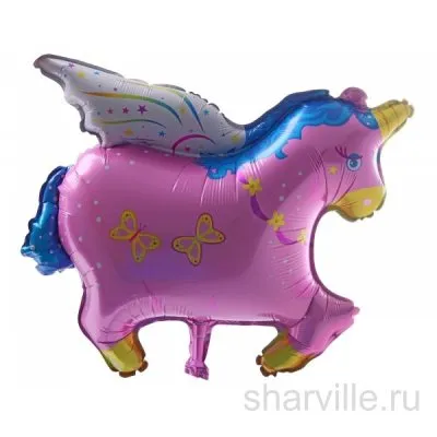 Фольгированный розовый единорог с рисунком с двух сторон, 50 см