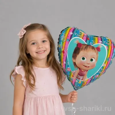 Шар-сердце в цветах радуги с Машей и Медведем