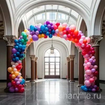 Большая радужная арка: латексные шары разных размеров, мягкий переход цветов