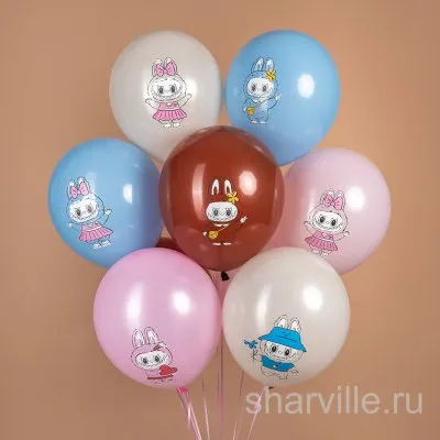 Латексный шар 30 см с Лабубу: персонаж в разных образах, нежные цвета