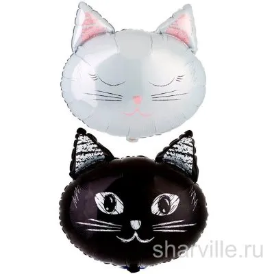 Круглый фольгированный шар: с одной стороны кошка, с другой кот, 45 см