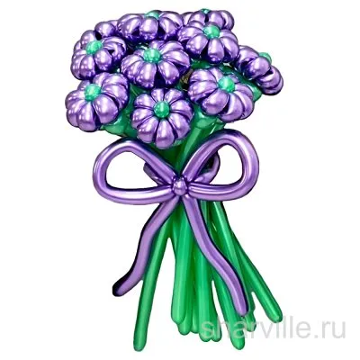 Букет из 15 ромашек хром: фиолетовые лепестки и зелёные серединки