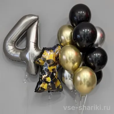 Фонтан с Бамблби, цифрой 4 и шарами хром