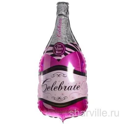 Розовая фольгированная бутылка шампанского с гелием, высота 99 см