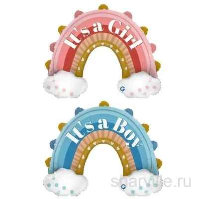 Радуга на облачках из фольги «It's a Girl» или «It's a Boy», 79 см