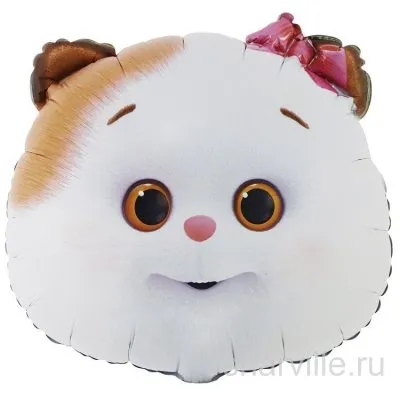 Фольгированный шар мордочка белой кошечки Ли-Ли с розовым бантиком, 34×36 см