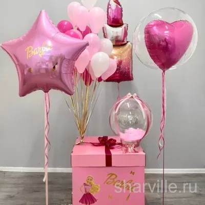 Коробка-сюрприз Barbie: фонтан из 25 шаров, звезда, помада и Bubble с перьями