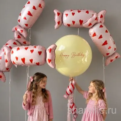Розовый набор: 5 конфет из фольги, шар дабл стафф с надписью и 3 мини-шарика