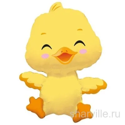 Фольгированный жёлтый утёнок с розовыми щёчками и оранжевым клювом