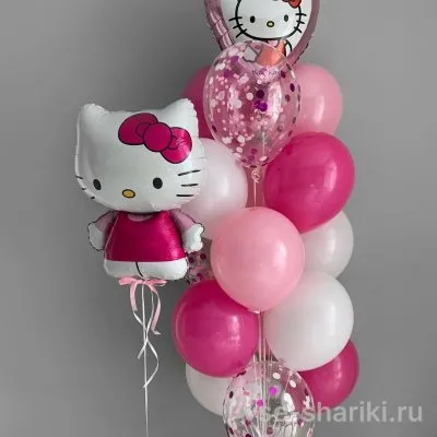 Набор из 17 розово-белых шаров с Hello Kitty и конфетти