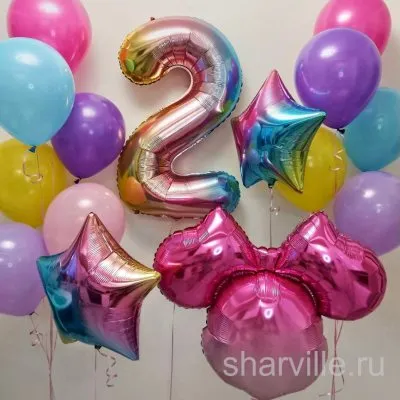 Набор для именинницы: Минни Маус, цифра 90 см и два фонтана по 6 шаров