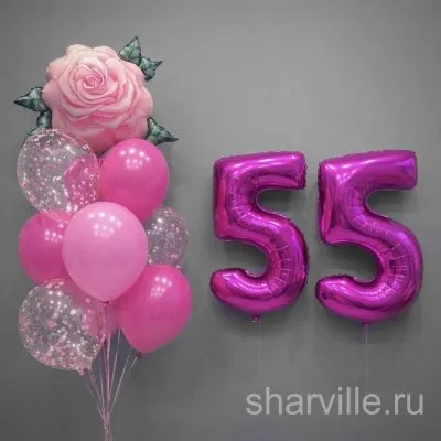 Розовый фонтан с акварельной розой 91 см и двумя цифрами для юбилея
