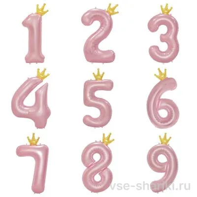 Шар-цифра с короной к первому дню рождения, нежно-розовый